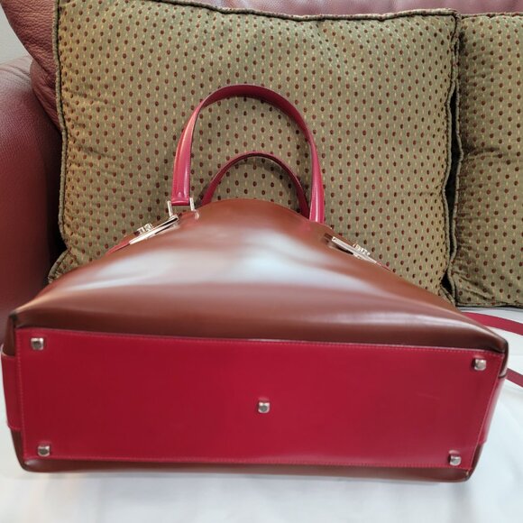 Salvatore Ferragamo Patent Leather Tote Purse Cognac Burgundy Red Gold Crossbody - Picture 11 of 17